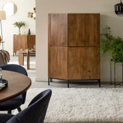 Made in Meubles Buffet<Buffet haut en bois de manguier et travertin Azure