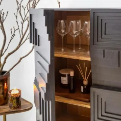 Made in Meubles Buffet<Buffet haut en bois de manguier noir Tristan