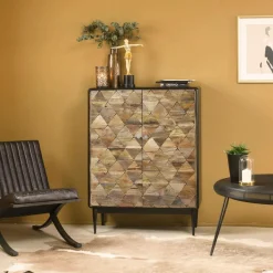 Made in Meubles Buffet<Buffet haut en métal et bois de manguier Célia