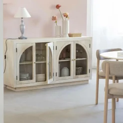 Made in Meubles Buffet<Buffet vitré en bois de manguier blanchi Miliam