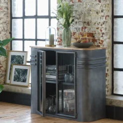 Made in Meubles Buffet|Vaisselier<Buffet vitrine en métal Locker