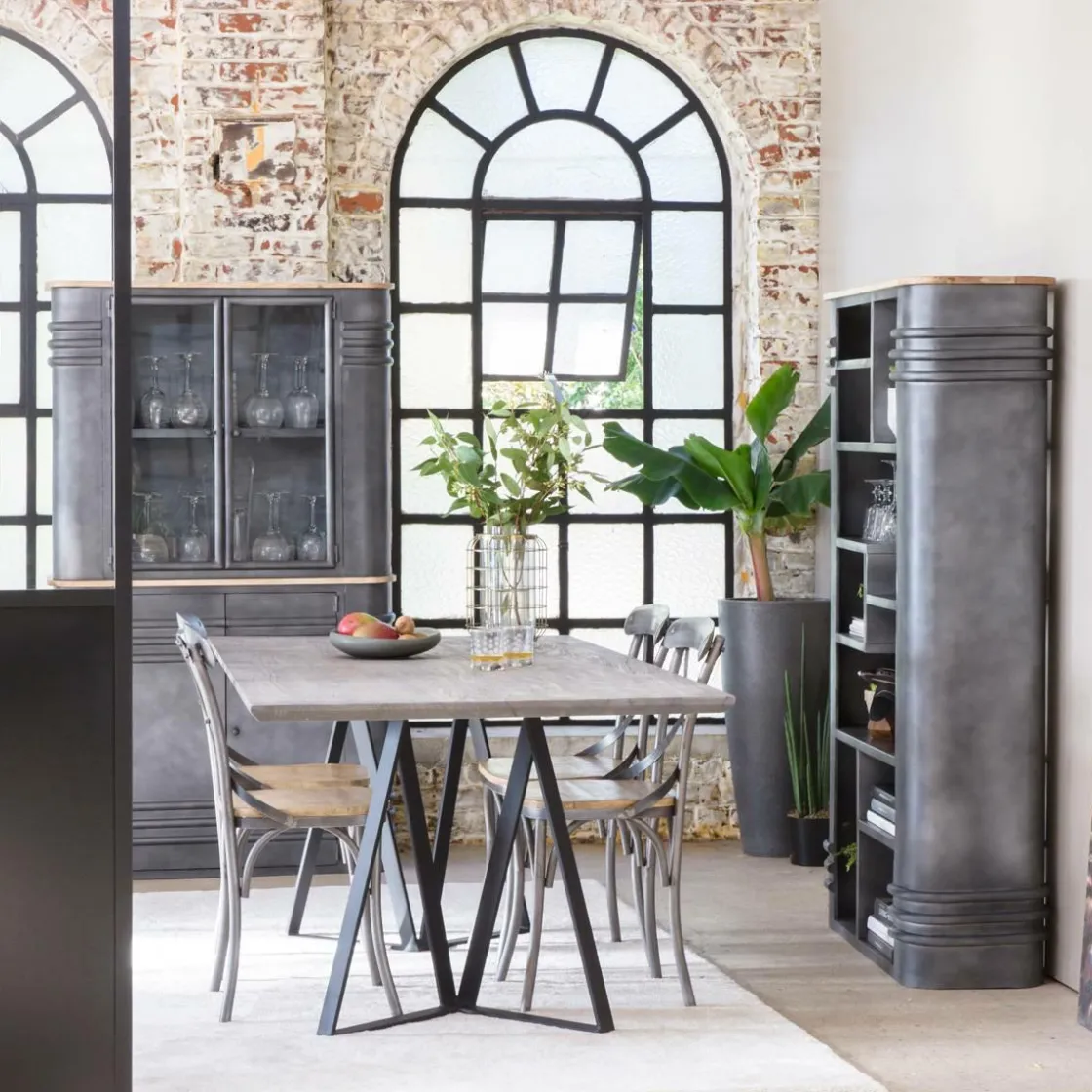 Made in Meubles Buffet|Vaisselier<Buffet vitrine en métal Locker