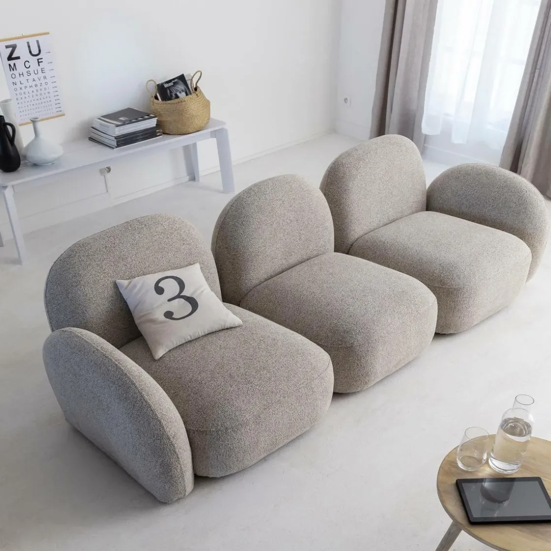 Made in Meubles Canapé<Canapé 3 modules en tissu bouclette gris Calya