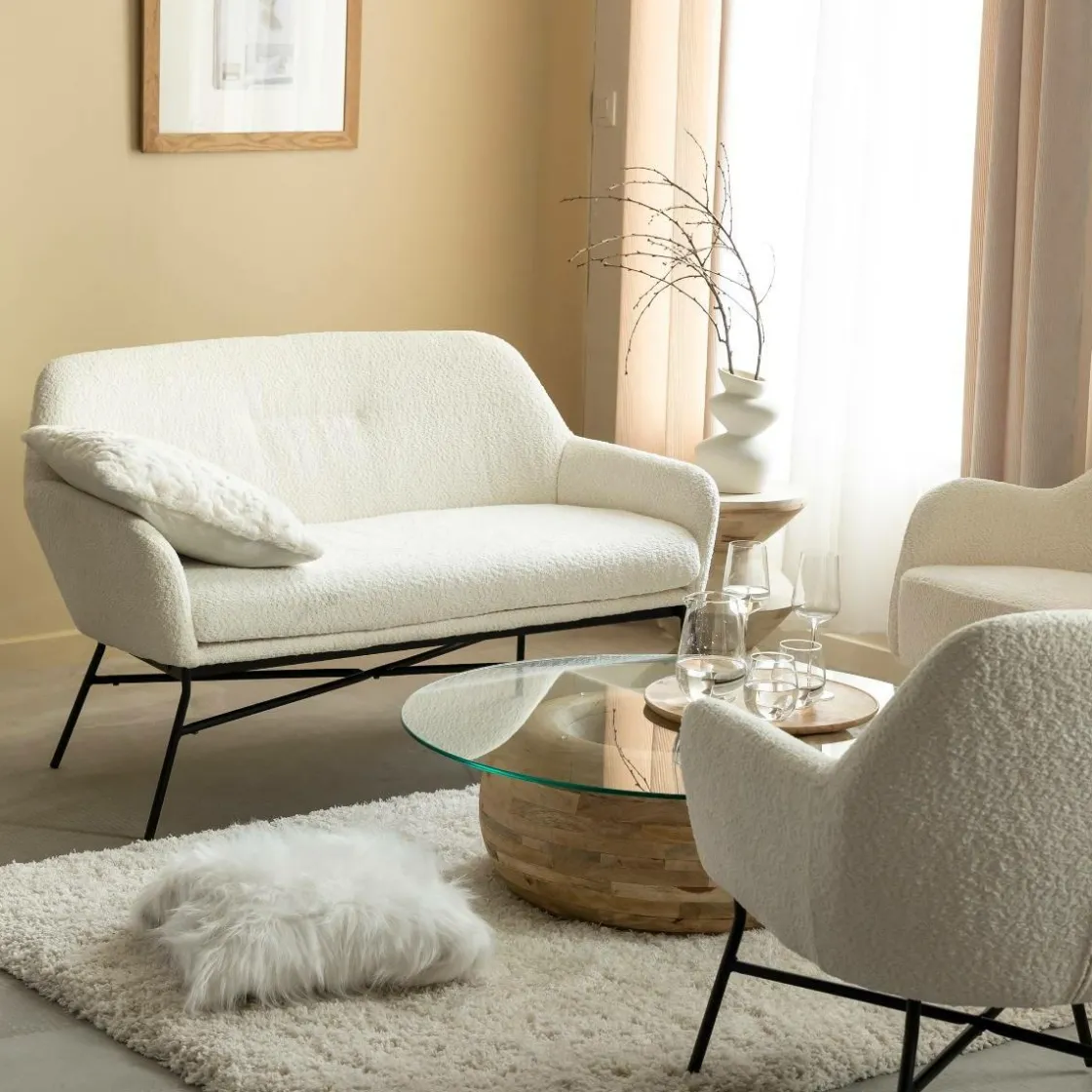 Made in Meubles Canapé<Canapé blanc confort en tissu bouclette 2 places Amandine