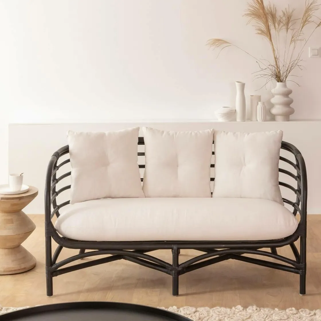 Made in Meubles Canapé<Canapé en rotin noir 2 places Anissa