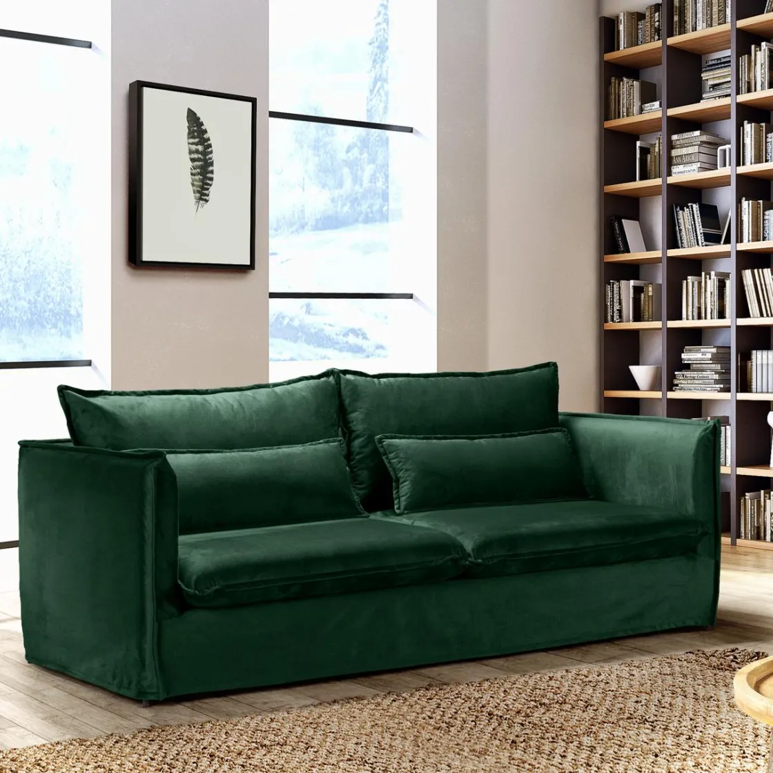 Made in Meubles Canapé<Canapé en velours vert 3 places Madrid