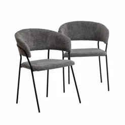 Made in Meubles Chaise<Chaise arrondie en tissu bouclette grise Kanoa (lot de 2)