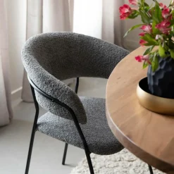 Made in Meubles Chaise<Chaise arrondie en tissu bouclette grise Kanoa (lot de 2)