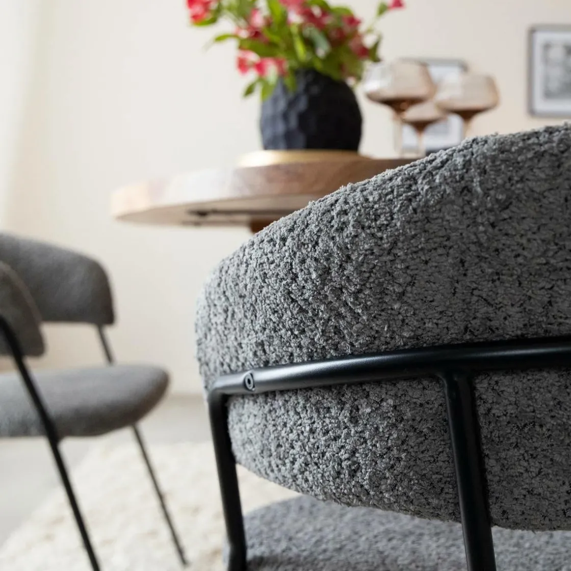 Made in Meubles Chaise<Chaise arrondie en tissu bouclette grise Kanoa (lot de 2)