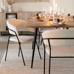 Made in Meubles Chaise<Chaise arrondie tissu bouclette blanche Kanoa (lot de 2)