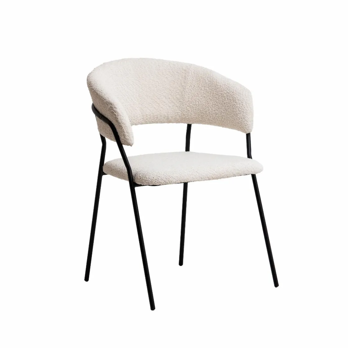 Made in Meubles Chaise<Chaise arrondie tissu bouclette blanche Kanoa (lot de 2)