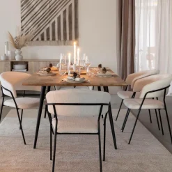 Made in Meubles Chaise<Chaise arrondie tissu bouclette blanche Kanoa (lot de 2)