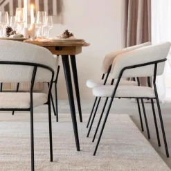 Made in Meubles Chaise<Chaise arrondie tissu bouclette blanche Kanoa (lot de 2)