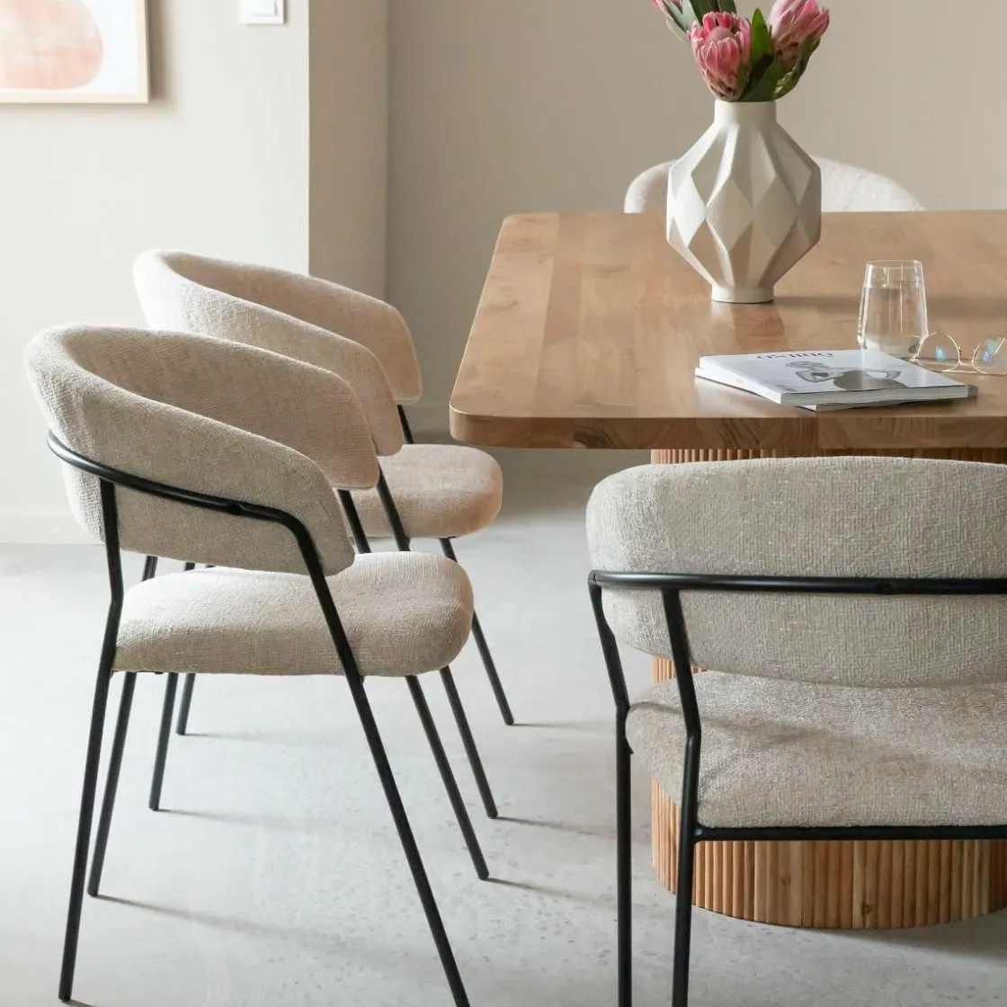 Made in Meubles Chaise<Chaise arrondie tissu écru Kanoa (lot de 2)