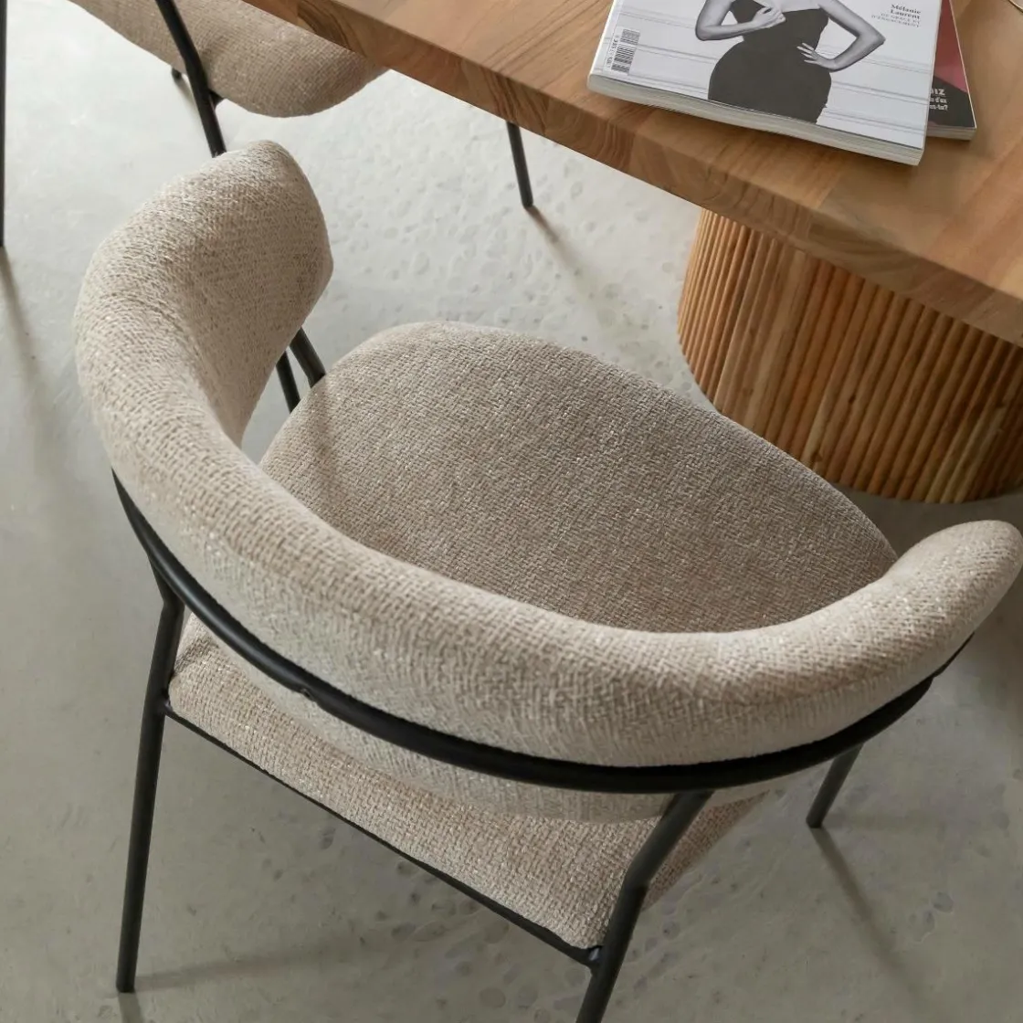 Made in Meubles Chaise<Chaise arrondie tissu écru Kanoa (lot de 2)