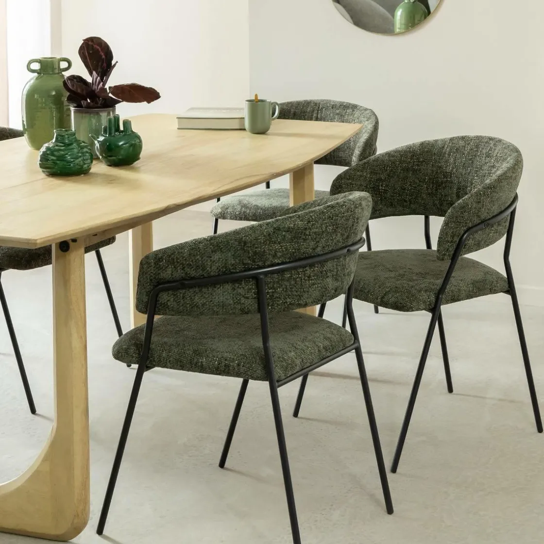 Made in Meubles Chaise<Chaise arrondie tissu vert Kanoa (lot de 2)