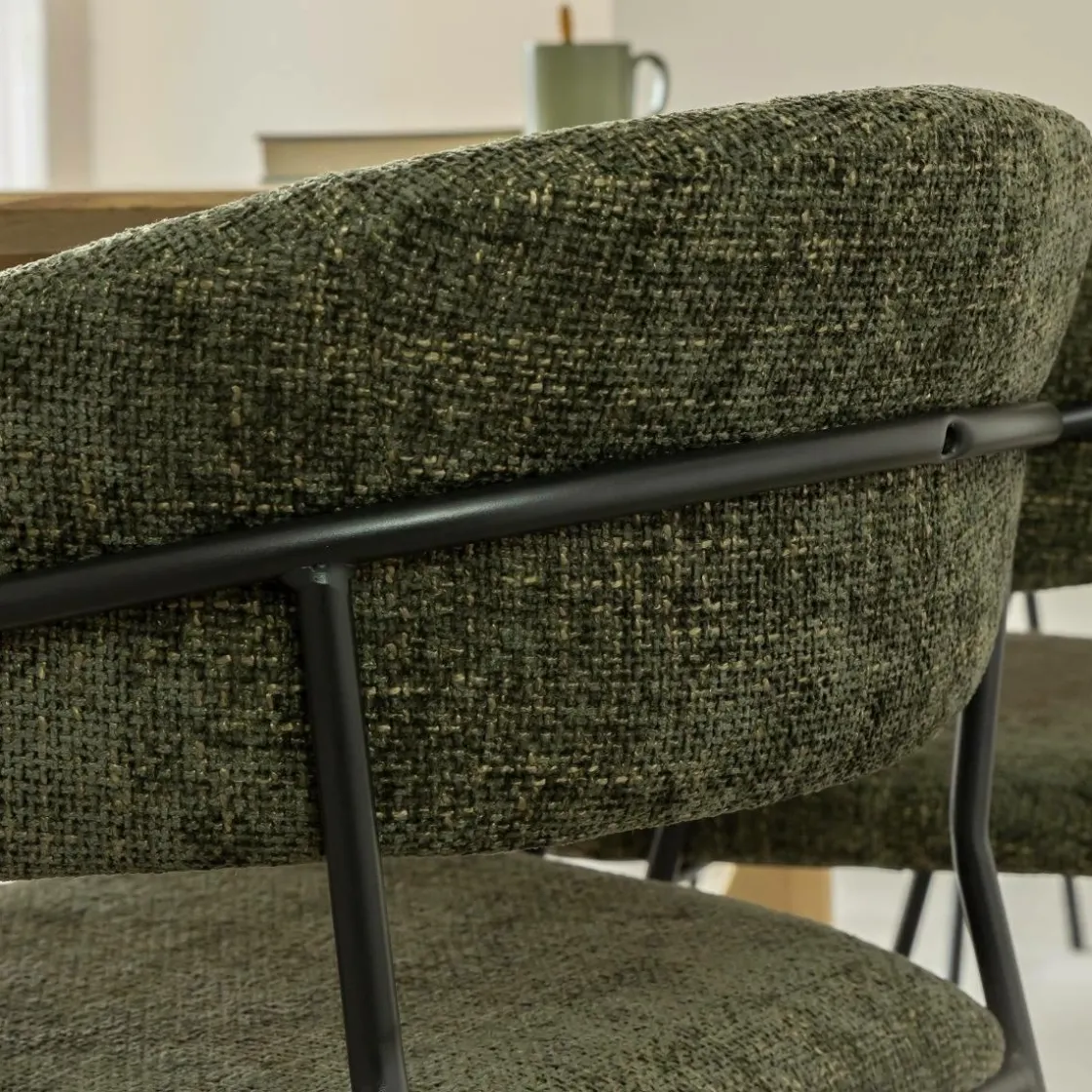 Made in Meubles Chaise<Chaise arrondie tissu vert Kanoa (lot de 2)