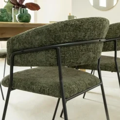 Made in Meubles Chaise<Chaise arrondie tissu vert Kanoa (lot de 2)