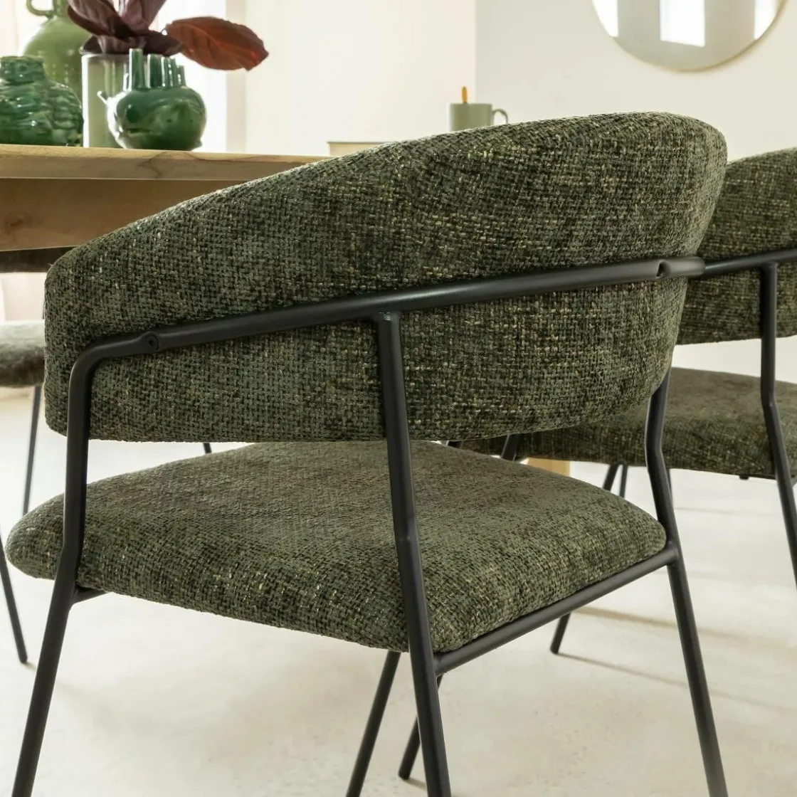 Made in Meubles Chaise<Chaise arrondie tissu vert Kanoa (lot de 2)