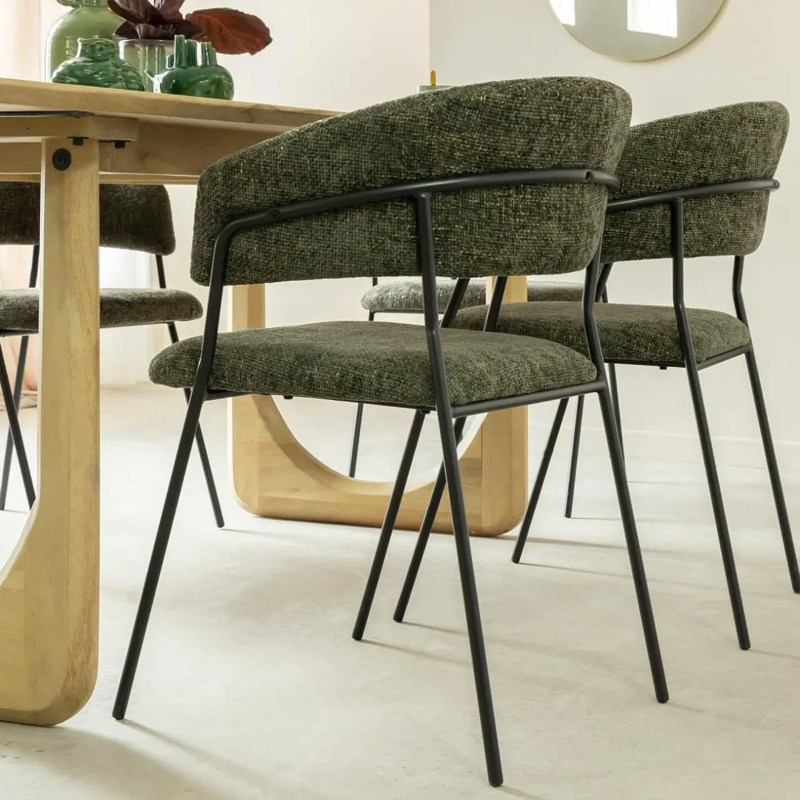 Made in Meubles Chaise<Chaise arrondie tissu vert Kanoa (lot de 2)