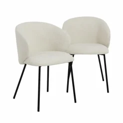 Made in Meubles Chaise<Chaise avec accoudoirs ronds en tissu bouclette écru clair et pieds en métal Cléa (lot de 2)