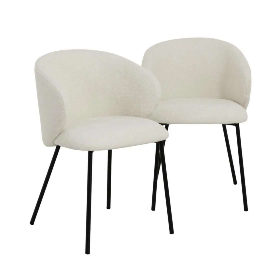 Made in Meubles Chaise<Chaise avec accoudoirs ronds en tissu bouclette écru clair et pieds en métal Cléa (lot de 2)