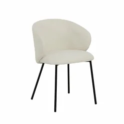 Made in Meubles Chaise<Chaise avec accoudoirs ronds en tissu bouclette écru clair et pieds en métal Cléa (lot de 2)