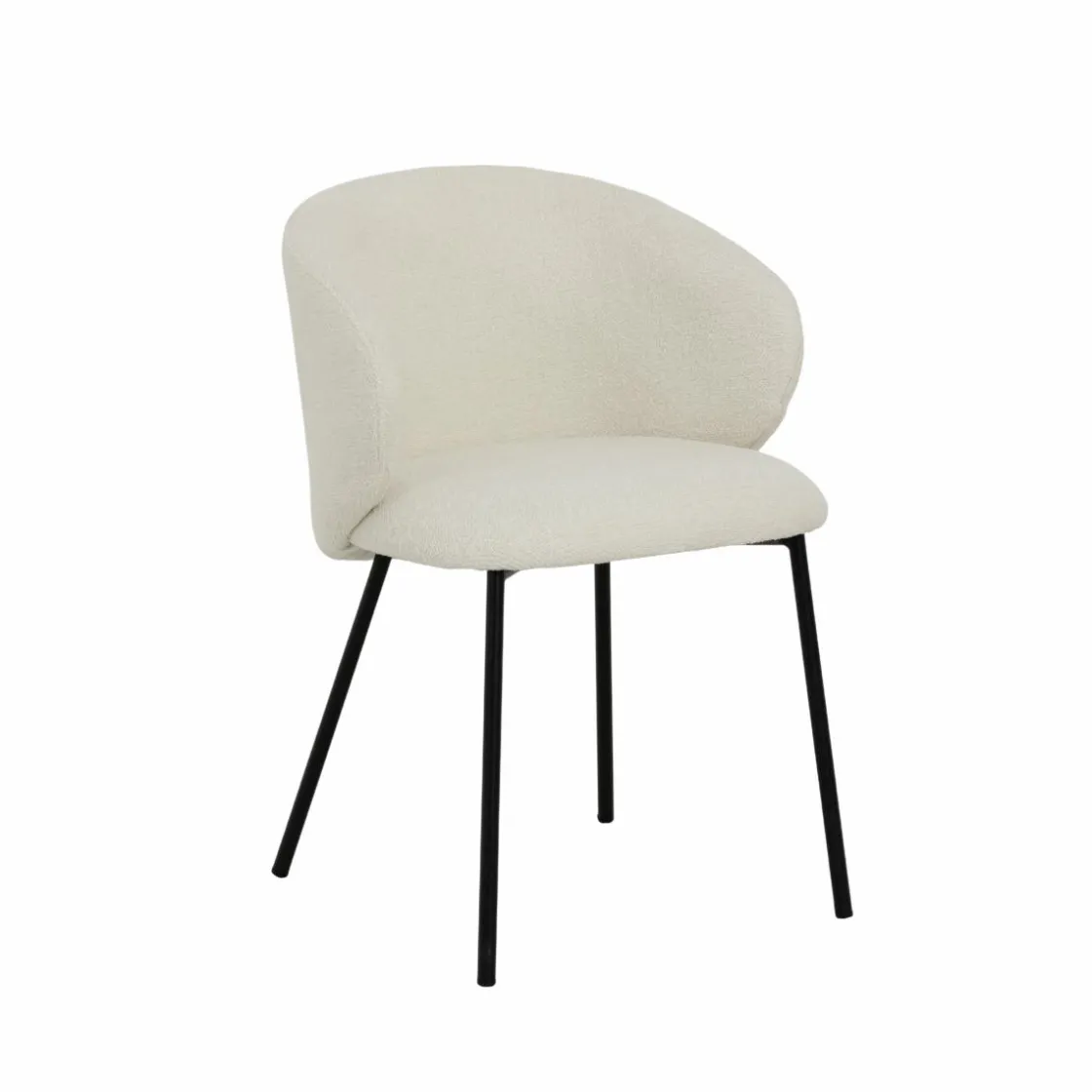 Made in Meubles Chaise<Chaise avec accoudoirs ronds en tissu bouclette écru clair et pieds en métal Cléa (lot de 2)