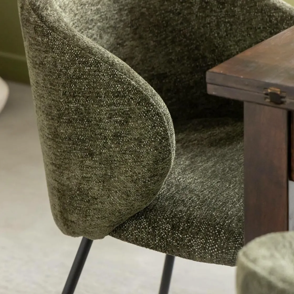 Made in Meubles Chaise<Chaise avec accoudoirs ronds en tissu vert et pieds en métal Cléa (lot de 2)