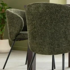 Made in Meubles Chaise<Chaise avec accoudoirs ronds en tissu vert et pieds en métal Cléa (lot de 2)