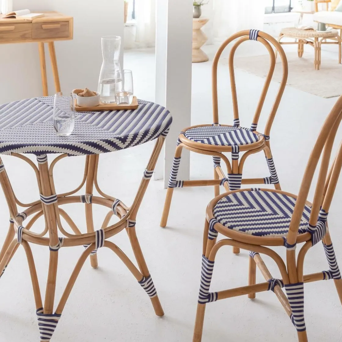 Made in Meubles Chaise<Chaise bistrot en rotin bleue Elynne (lot de 2)