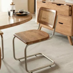 Made in Meubles Chaise<Chaise cantilever en bois d'acacia et cannage Prune (lot de 2)