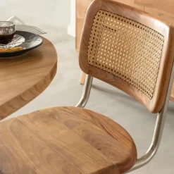 Made in Meubles Chaise<Chaise cantilever en bois d'acacia et cannage Prune (lot de 2)