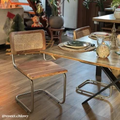 Made in Meubles Chaise<Chaise cantilever en bois d'acacia et cannage Prune (lot de 2)