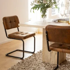 Made in Meubles Chaise<Chaise cantilever en microfibre marron Mambo (lot de 2)