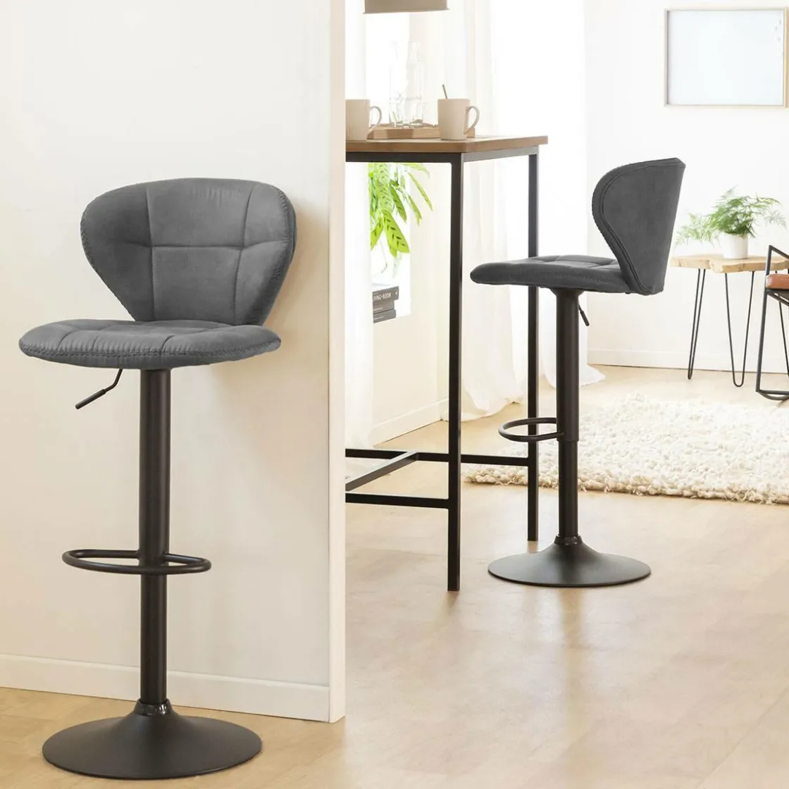 Made in Meubles Chaise|Tabouret De Bar<Chaise de bar vintage noire pied central réglable Isis (lot de 2)