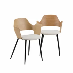 Made in Meubles Chaise<Chaise en bois clair et tissu écru Florence (lot de 2)