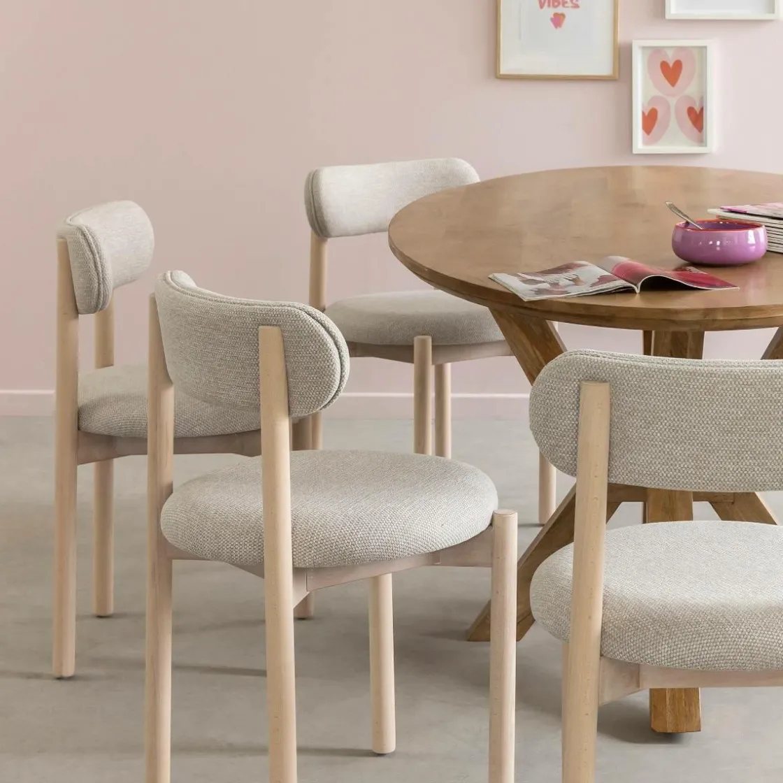 Made in Meubles Chaise<Chaise en bois de hêtre clair et tissu Aline (lot de 2)