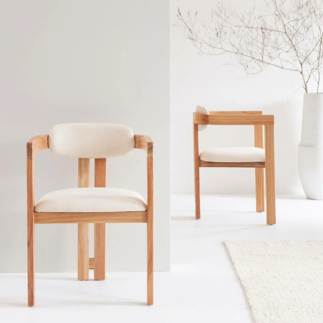 Made in Meubles Chaise<Chaise en bois de mindy et tissu bouclette Suzie (lot de 2)