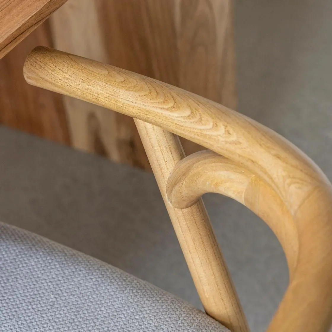 Made in Meubles Chaise<Chaise en bois d'orme et tissu gris Aline (lot de 2)