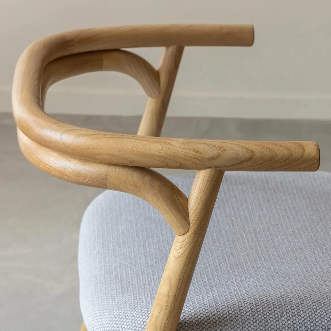 Made in Meubles Chaise<Chaise en bois d'orme et tissu gris Aline (lot de 2)