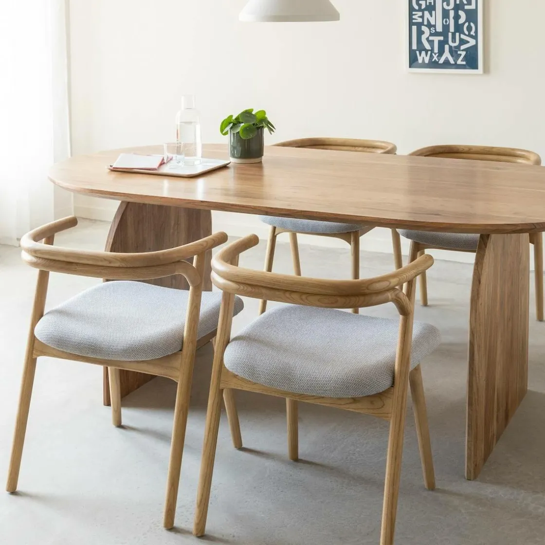 Made in Meubles Chaise<Chaise en bois d'orme et tissu gris Aline (lot de 2)