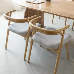 Made in Meubles Chaise<Chaise en bois d'orme et tissu gris Aline (lot de 2)