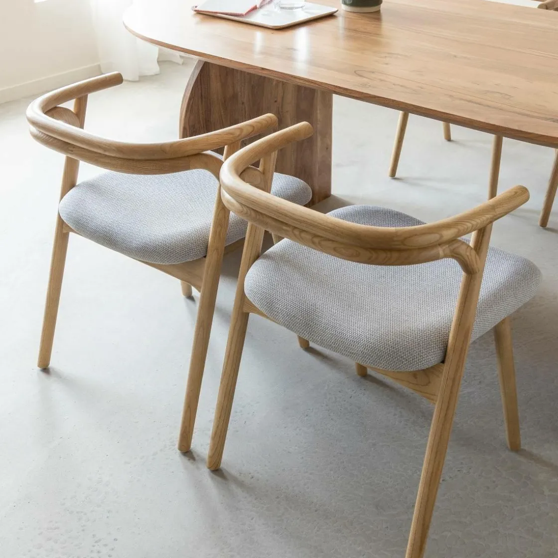 Made in Meubles Chaise<Chaise en bois d'orme et tissu gris Aline (lot de 2)