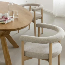 Made in Meubles Chaise<Chaise en bois d'orme et tissu gris Aline (lot de 2)