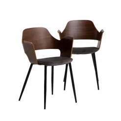 Made in Meubles Chaise<Chaise en bois foncé et velours gris Florence (lot de 2)