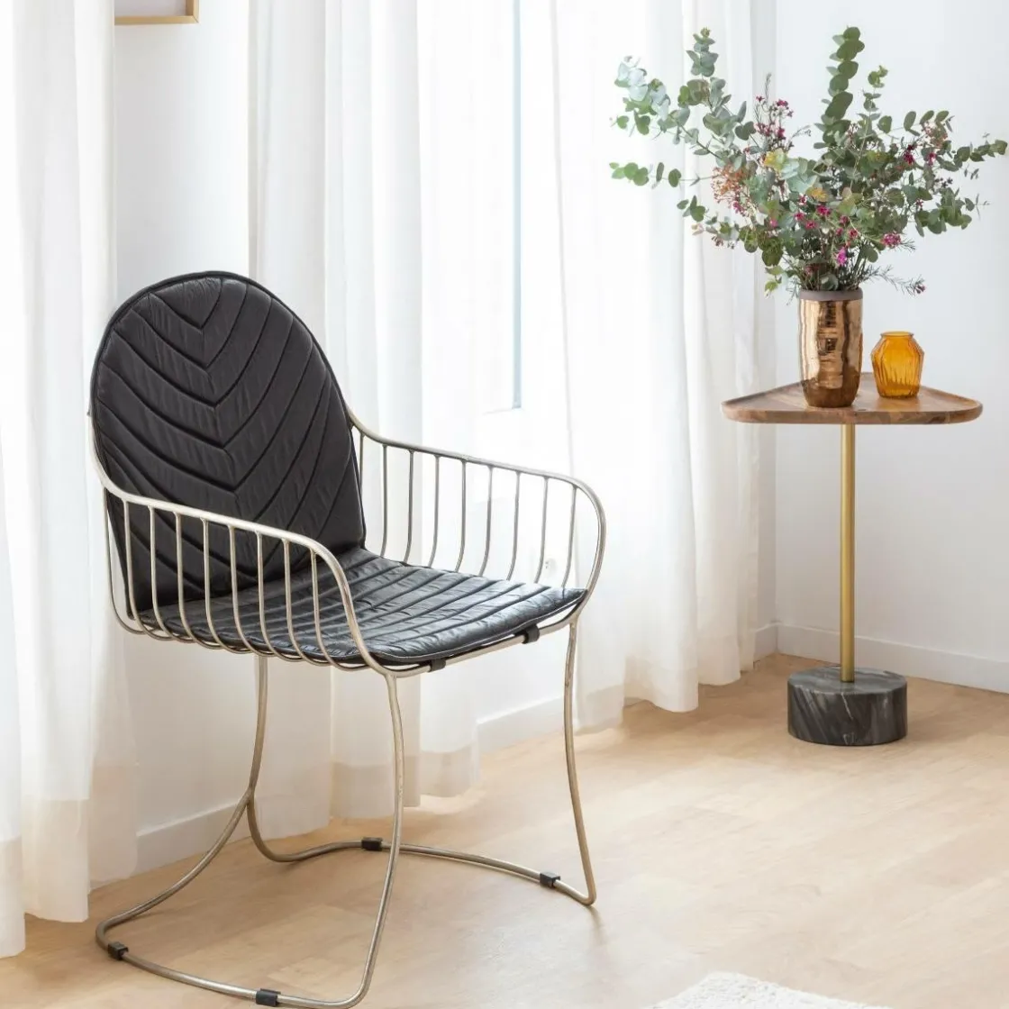 Made in Meubles Chaise<Chaise en cuir et métal noir Heidi