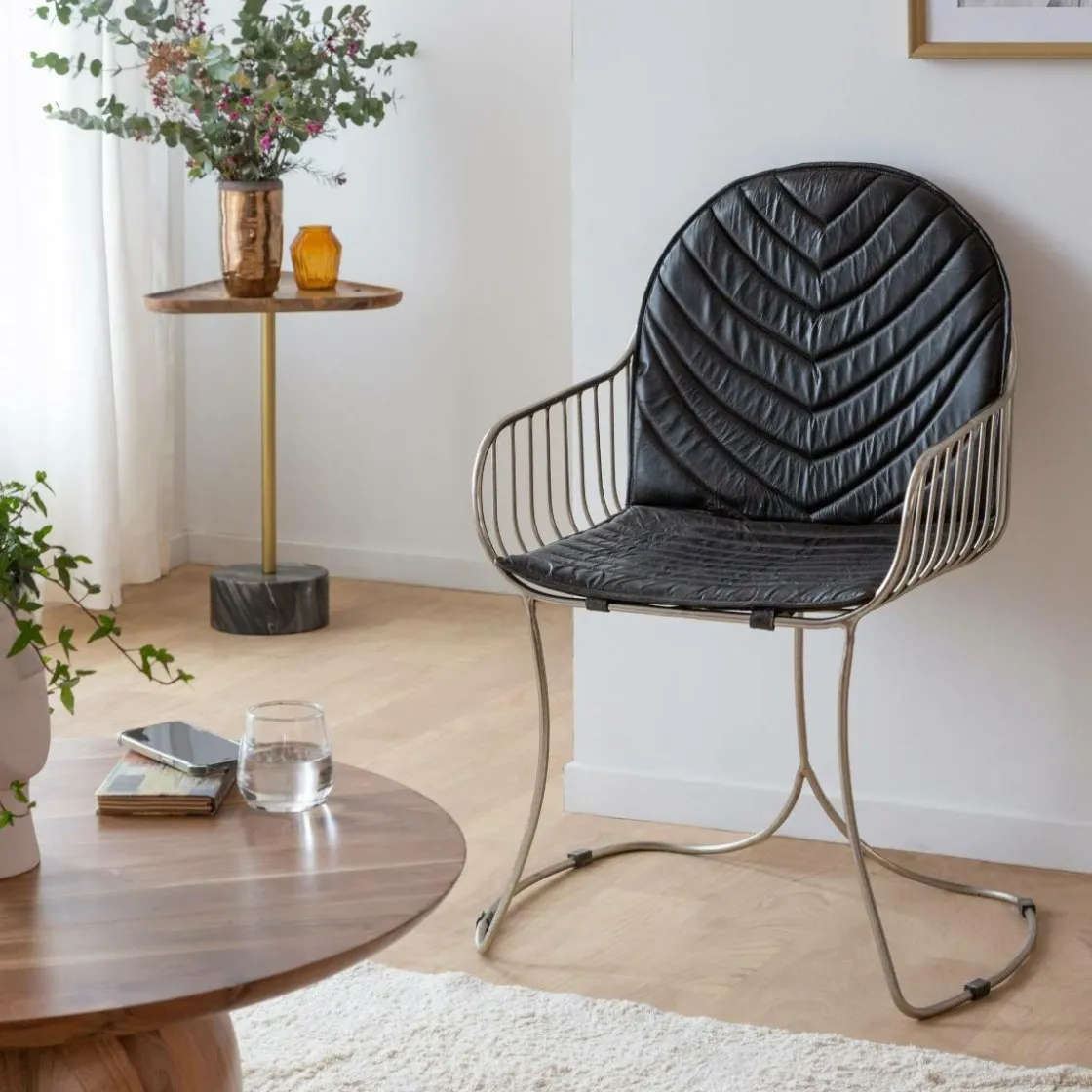 Made in Meubles Chaise<Chaise en cuir et métal noir Heidi