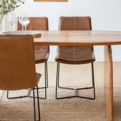 Made in Meubles Chaise<Chaise en cuir marron clair Lilou (lot de 2)