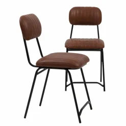 Made in Meubles Chaise<Chaise en cuir marron Dinner (lot de 2)